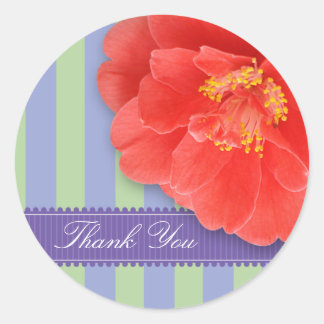 Camelia & Strepen met Lint: Roze Ronde Sticker