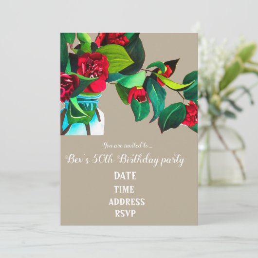 Camellia bloemkunst 50ste verjaardagsfeestje kaart (Staand voorkant)