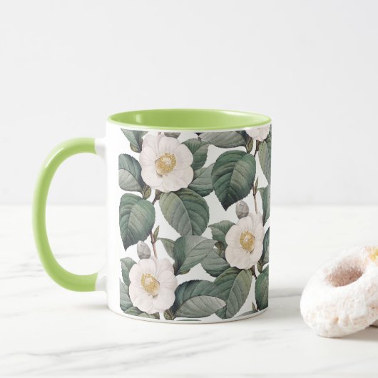 Camellia Florals op wit Mok (Met donut)