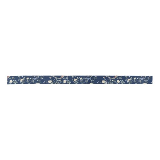 Camellia Garden Navy Blue Chinoiserie Lint (Voorkant)