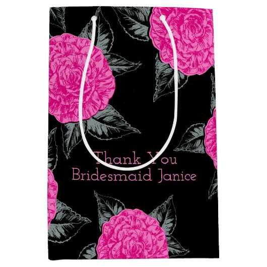 Camellia inkt kunst heet roze en zwarte bruiloft medium cadeauzakje (Voorkant)
