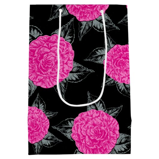 Camellia inkt kunst heet roze en zwarte bruiloft medium cadeauzakje (Achterkant)