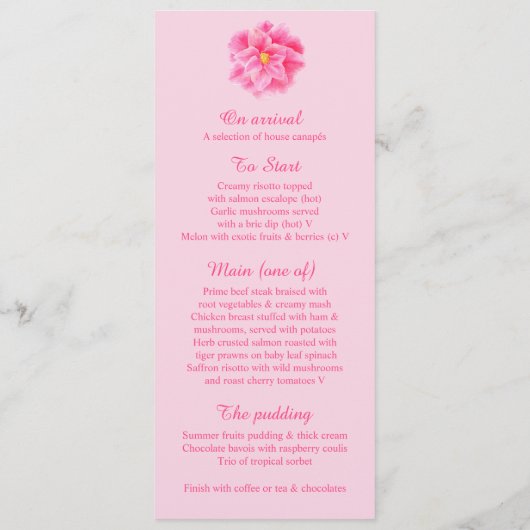 Camellia pink trouwdinermenu menu (Achterkant)