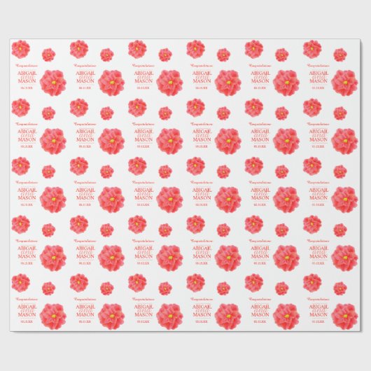 Camellia waterverf bloem rood wit bruiloft wrap cadeaupapier (Vlak)