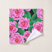 Camellias rose Fuchsia et Feuilles verts Jade (Gant de toilette)