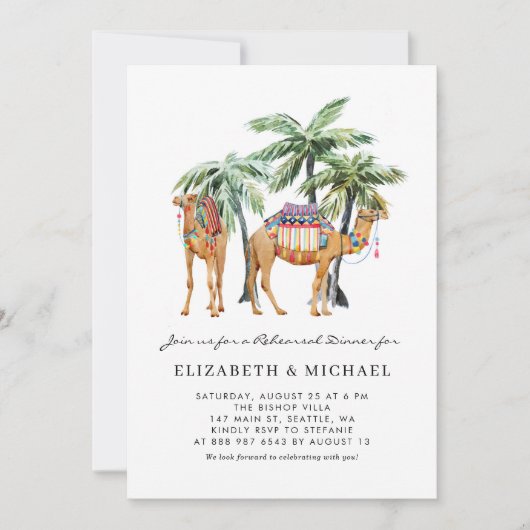 Camels en Palm Trees Summer Rehearsal Dinner Kaart (Voorkant)