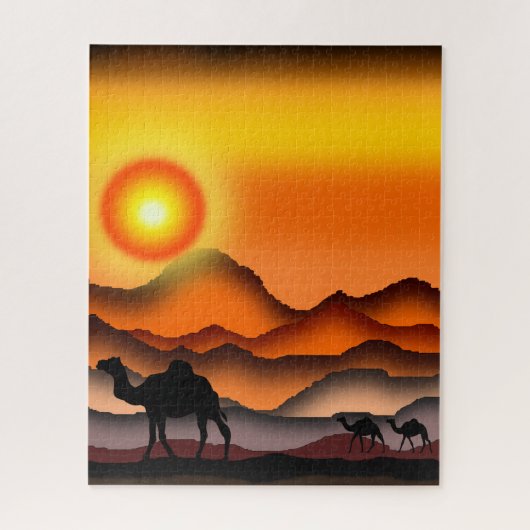 Camels Puzzle Sunset Desert (Vertical)