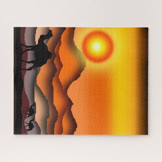 Camels Puzzle Sunset Desert (Horizontal)