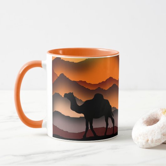 Camels Silhouette - Desert Sunset - Schilderen Mok (Met donut)