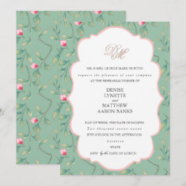 Cameo Green en Gossamer Pink Rehearsal Dinner Kaart