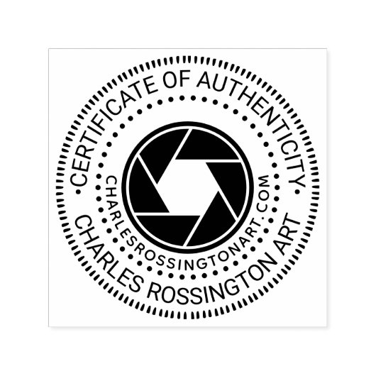 Camera Aperture “Certificaat van Echtheid” URL Zelfinktende Stempel (Design)