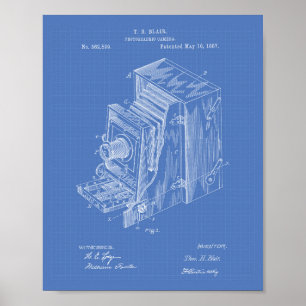 Camera-apparaat 1887 Kunstwerk met patenten - Blau Poster