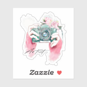 Caméra Aquarelle Avec Sticker Fleurs Roses