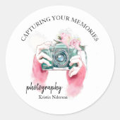 Caméra Aquarelle Avec Sticker Rond Classique Rose (Devant)