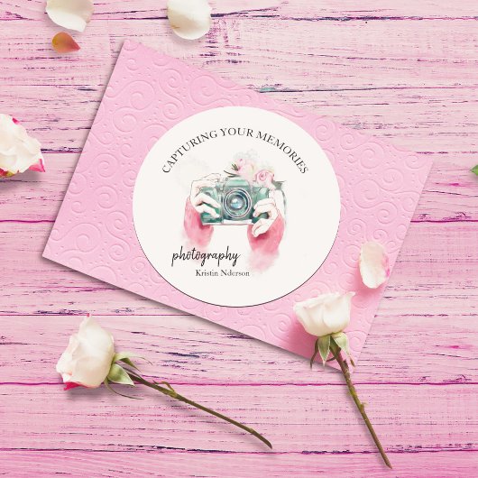 Caméra Aquarelle Avec Sticker Rond Classique Rose