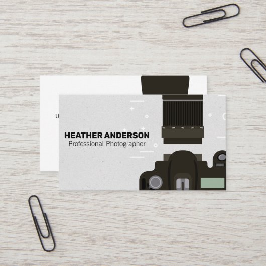 Camera body en lens visitekaartje (Voorkant / Achterkant in situ)