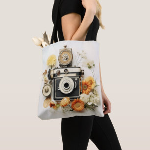 camera en bloemen draagtas