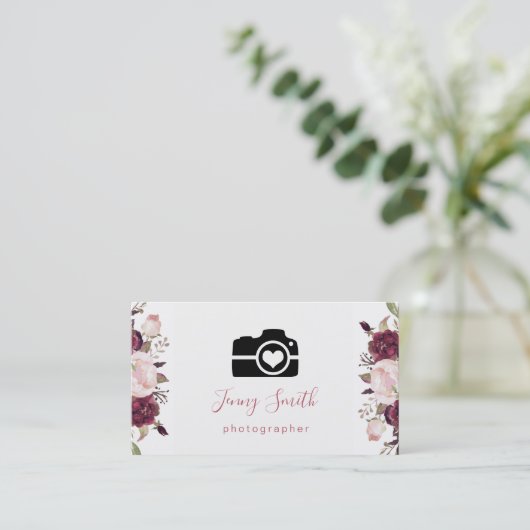 Camera en bloemendecor visitekaartje (Staand voorkant)