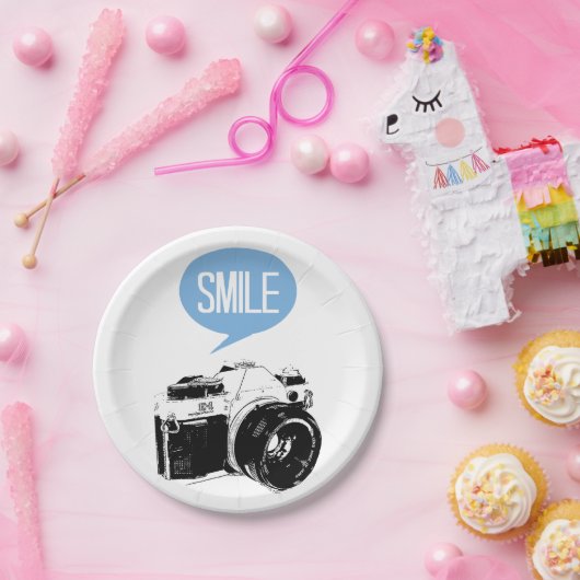 camera, glimlach-tekstballon, fotograaf papieren bordje (Feest)