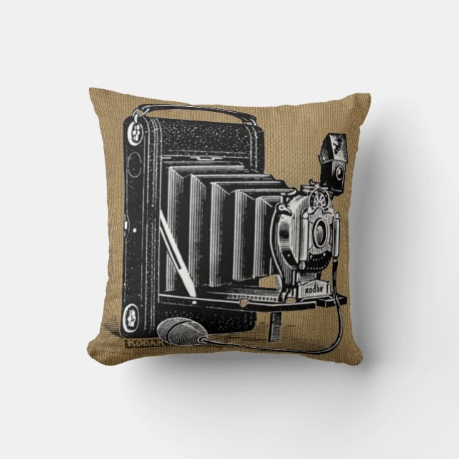  camera met achtergrond-Sierkussen Burlap Kussen (Voorkant)