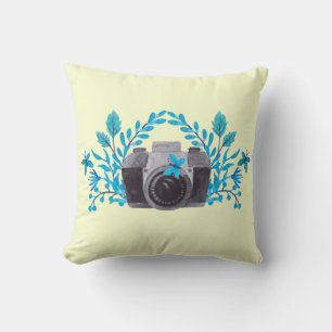 Camera met Azure Blue Leaves en Butterflies Kussen