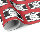 Camera met Birthday-tekst op rood Cadeaupapier (Rol Hoek)