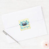 Camera met blauwe bladeren en vlinders dank u vierkante sticker (Envelop)