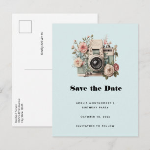 Camera met bloemen Retro Pastel Afbeelding Aankondigingskaart