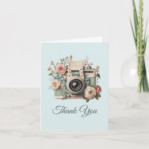 Camera met bloemen Retro Pastel Afbeelding Bedankkaart