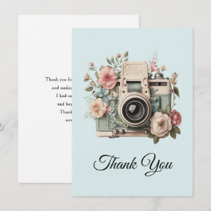 Camera met bloemen Retro Pastel Afbeelding Bedankkaart