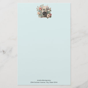 Camera met bloemen Retro Pastel Afbeelding Briefpapier