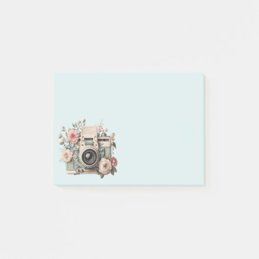 Camera met bloemen Retro Pastel Afbeelding Post-it® Notes (Voorkant)