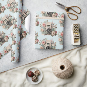 Camera met bloemen retro pastel patroon cadeaupapier