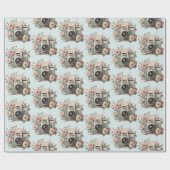 Camera met bloemen retro pastel patroon cadeaupapier (Vlak)