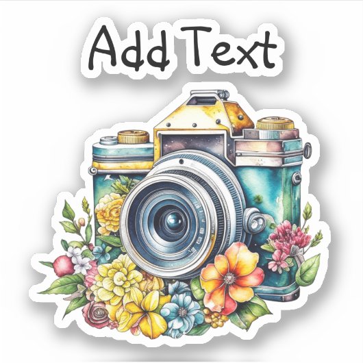  Camera met  Bloemen Waterverf Sticker (Voorkant)