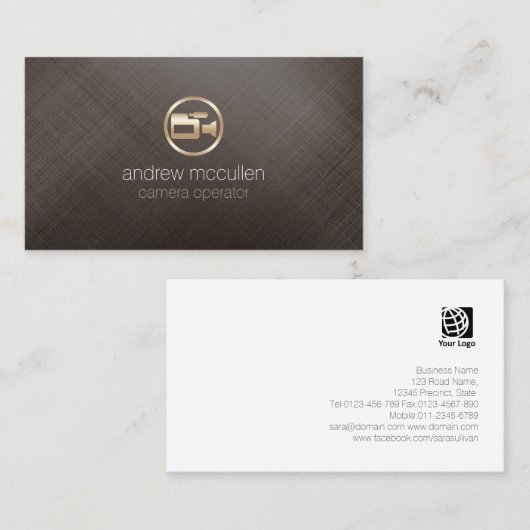 Camera Operator Camera Icon Geborsteld Goud Metaal Visitekaartje (Voorkant / Achterkant)