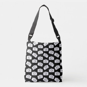 Camera Pattern Retro Icons Cameraseontwerp zwart Crossbody Tas
