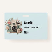 Camera with Flowers Retro Pastel Image Badge (Voorkant)