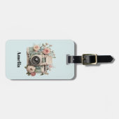 Camera with Flowers Retro Pastel Image Bagagelabel (Voorkant horizontaal)