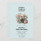 Camera with Flowers Retro Pastel Image Birthday Kaart (Voorkant / Achterkant)