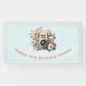 Camera with Flowers Retro Pastel Image Birthday Spandoek (Horizontaal)