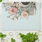 Camera with Flowers Retro Pastel Image Theedoek (Gevouwen)