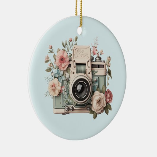 Camera with Flowers Retro Pastel Keramisch Ornament (Rechts)