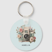 Camera with Flowers Retro Pastel Sleutelhanger (Voorkant)