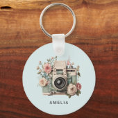 Camera with Flowers Retro Pastel Sleutelhanger (Voorkant)