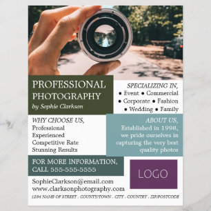 Cameralens, fotografie, fotografe hire flyer