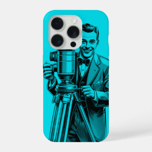 Caméraman de cinéma ancien en bleu
