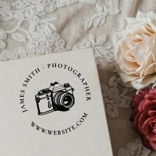cameranaam en -website van de fotograaf zelfinktende stempel