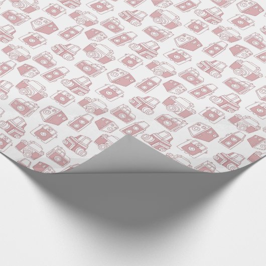 camera's Retropatropatroon (wit / roze) Cadeaupapier (Hoek)