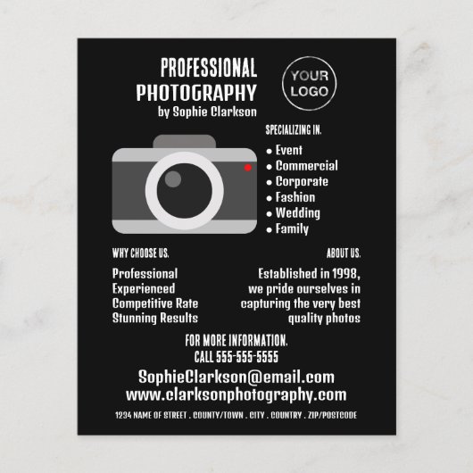 Camerictogram, fotograaf, fotografische hire flyer (Voorkant)